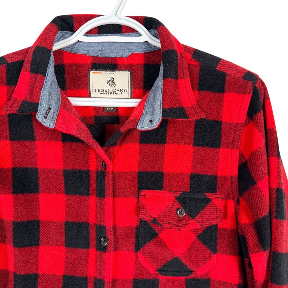 Legendary Whitetails Flannel Shirt Women M Red Black‎ Buffalo Plaid Button Down